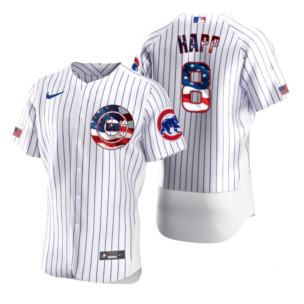 Chicago Cubs 8 Ian Happ Men Nike White Fluttering USA Flag Limited Edition Authentic MLB Jersey
